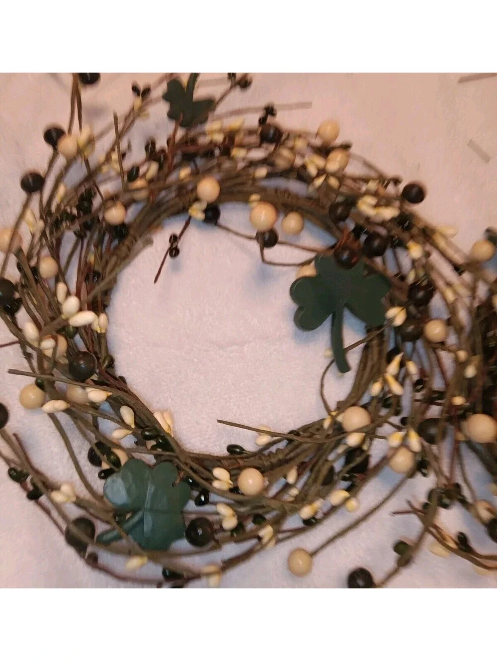 Rustic Country Style Black & Cream Berry Pillar Candle Wreaths (2pc) Shamrock